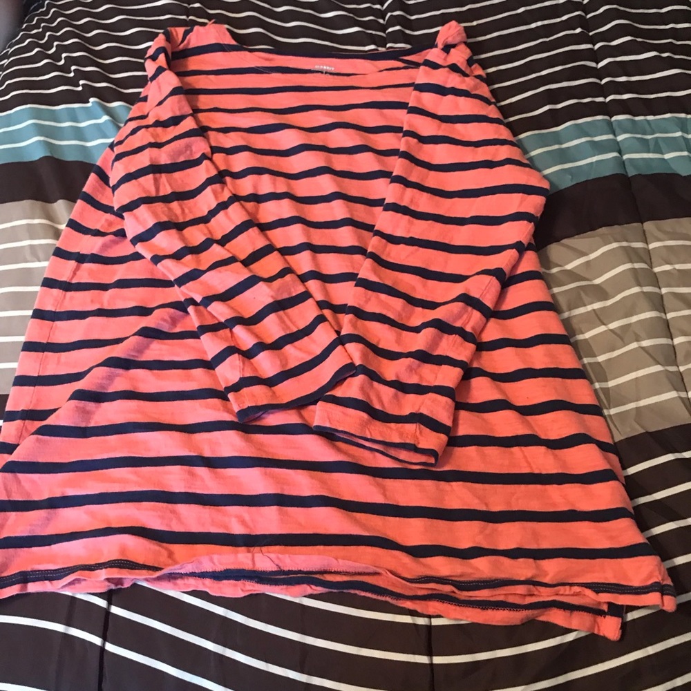 Salmon and navy blue striped 3/4 sleeve